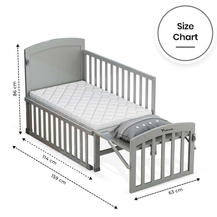 Teknum 7-in-1 Convertible Kids Bed & Bedside Crib with Mattress, Mosquito Net & Detachable Wheels