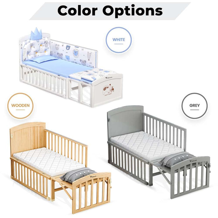 Teknum 7-in-1 Convertible Kids Bed & Bedside Crib with Mattress, Mosquito Net & Detachable Wheels