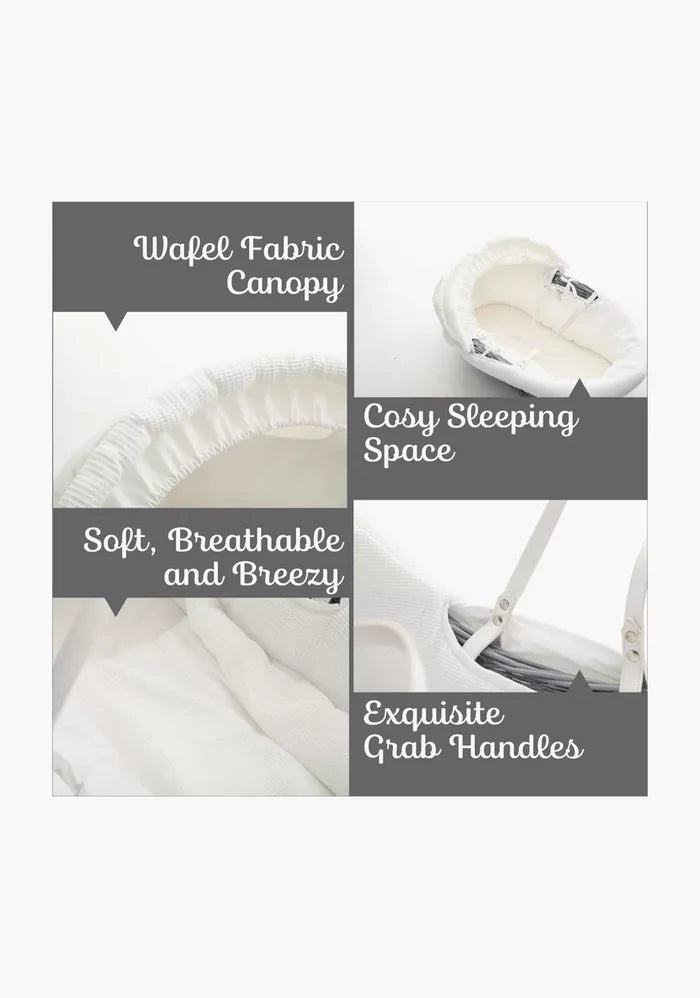 Teknum Infant Wicker Moses with White Waffle Beddings