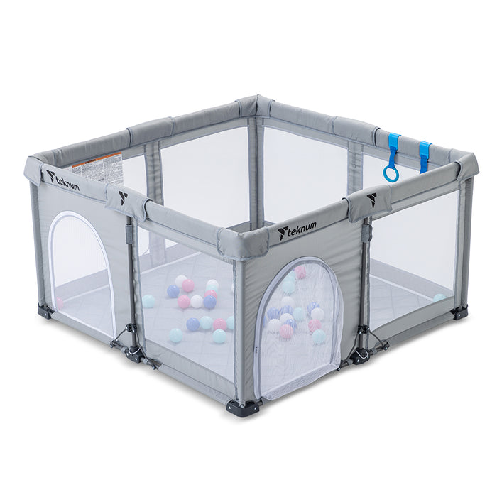 Teknum One Minute Fold Unfold Playpen With Mattress and Balls - Medium 120 x 120cm (Grey)