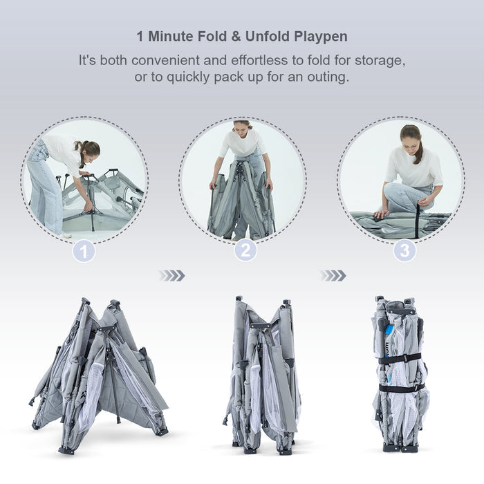 Teknum One Minute Fold Unfold Playpen With Mattress and Balls - Medium 120 x 120cm (Grey)
