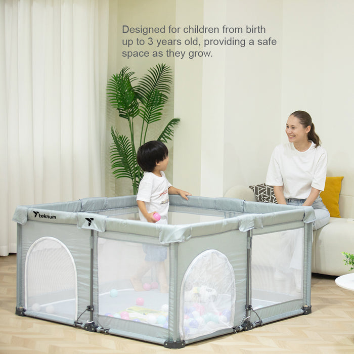 Teknum One Minute Fold Unfold Playpen With Mattress and Balls - Medium 120 x 120cm (Grey)