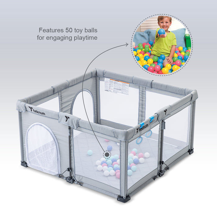 Teknum One Minute Fold Unfold Playpen With Mattress and Balls - Medium 120 x 120cm (Grey)