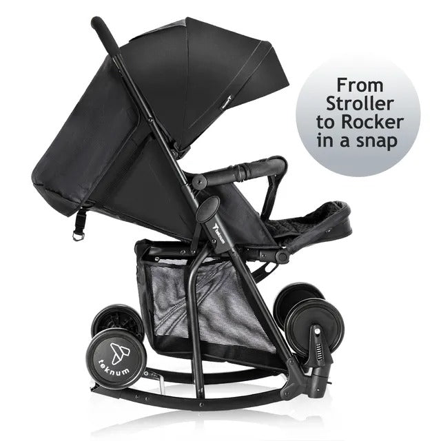 Teknum Stroller with Rocker & Blue Diaper Tote Bag – Black.