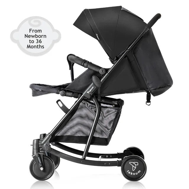Teknum Stroller with Rocker & Red Diaper Tote Bag – Black.