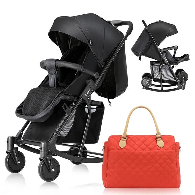 Teknum Stroller with Rocker & Orange Diaper Tote Bag – Black