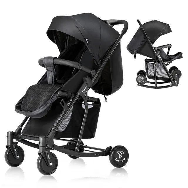 Teknum Stroller with Rocker & Blue Diaper Tote Bag – Black.