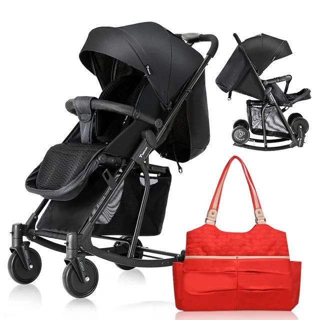 Teknum Stroller with Rocker & Red Diaper Tote Bag – Black