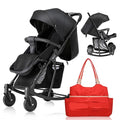Teknum Stroller with Rocker & Red Diaper Tote Bag – Black
