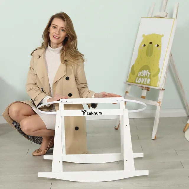 Teknum Wicker Pod Moses Basket Rocker Stand – White