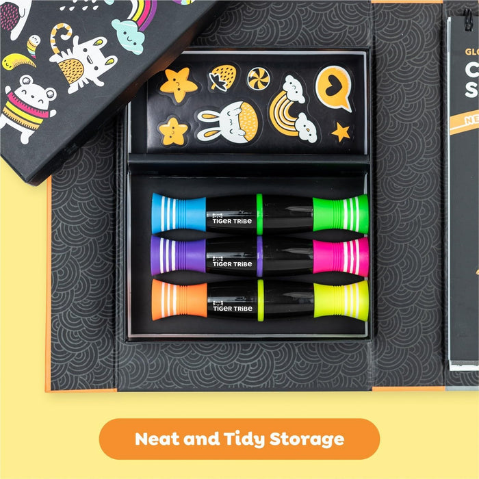 Tiger Tribe Neon Colouring Set Glow Friends