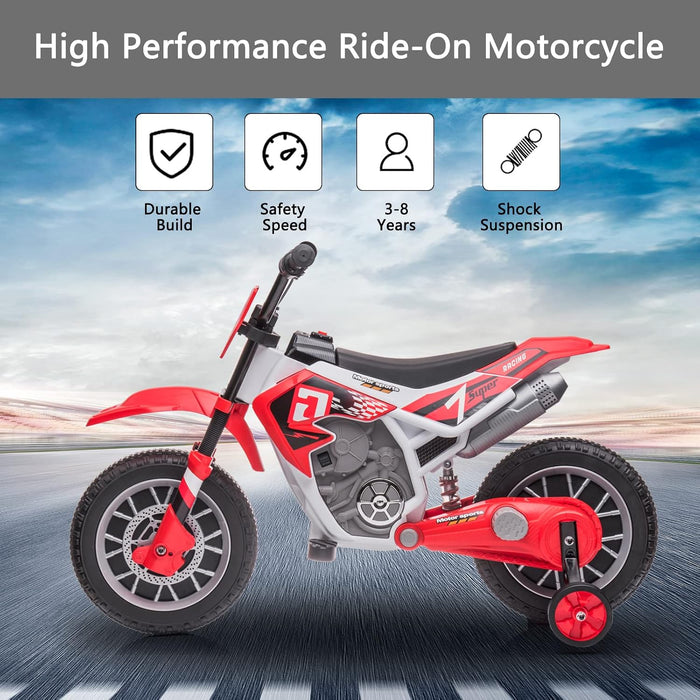 Tobbi Kids 12V Electric Off-Road Motorcycle with Training Wheels (Red)
