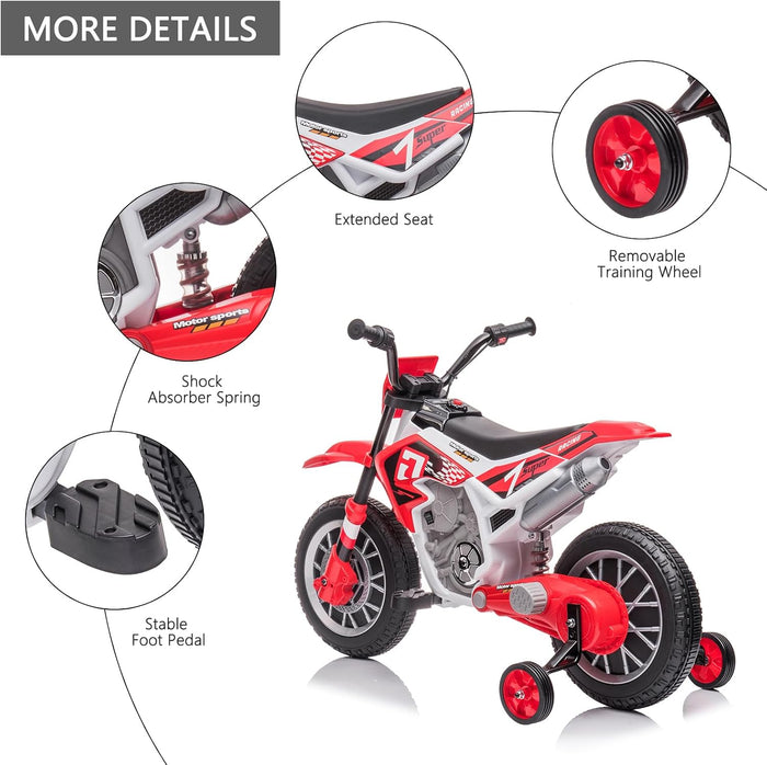 Tobbi Kids 12V Electric Off-Road Motorcycle with Training Wheels (Red)
