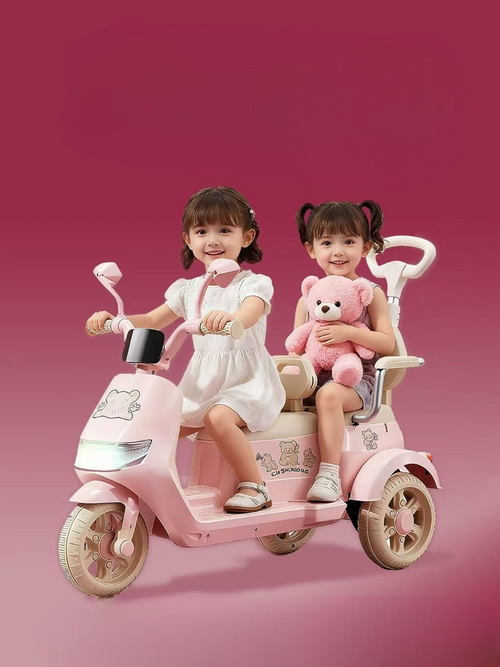 Tobbi Kids  Orbic Kids  2 Seater  6V Electric Motor Cycle Ride On With Handle (Pink)