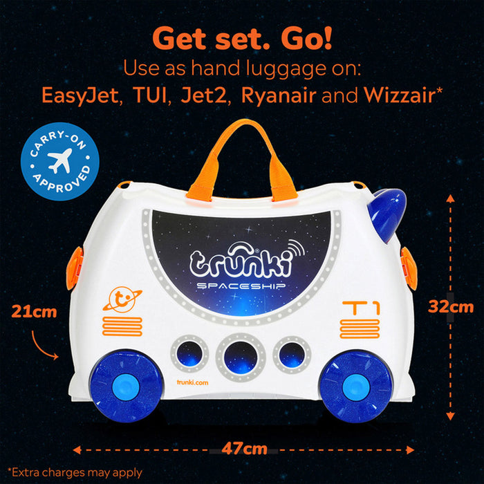 Trunki Ride-On Kids Suitcase Glow In The Dark (Skye Space Ship White)