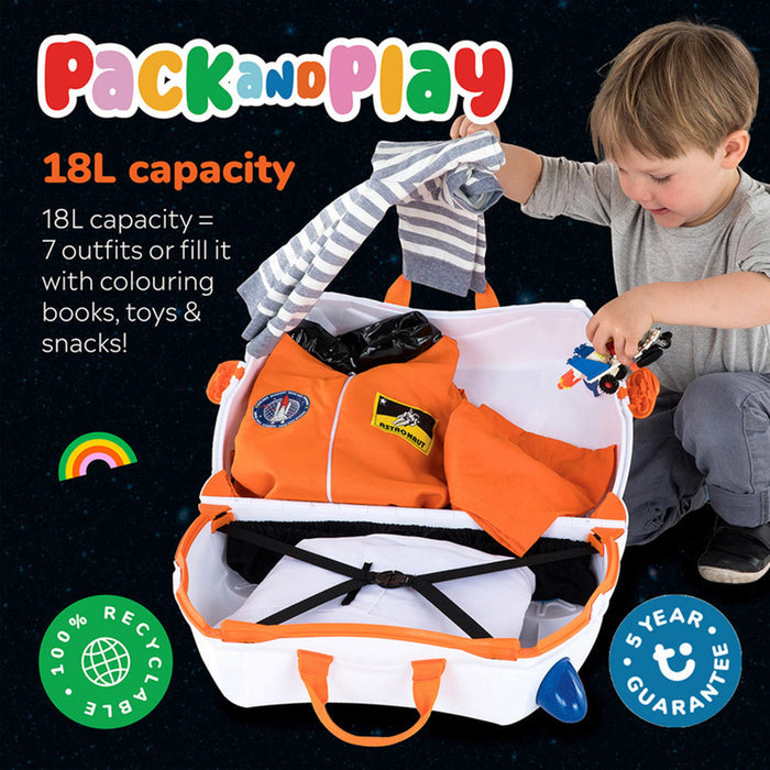 Trunki Ride-On Kids Suitcase Glow In The Dark (Skye Space Ship White)