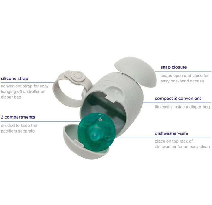Ubbi On The Go Dual Pacifier Holder Keeps Baby’s Binkies Clean and Accessible Includes Silicone Strap, Grey.