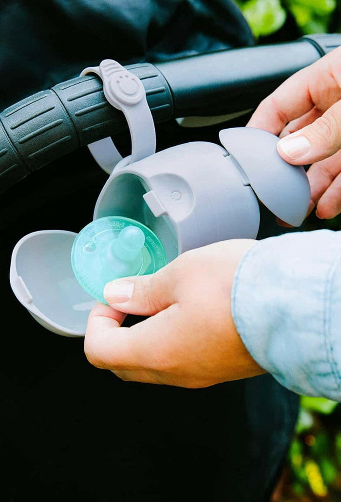 Ubbi On The Go Dual Pacifier Holder Keeps Baby’s Binkies Clean and Accessible Includes Silicone Strap, Grey.