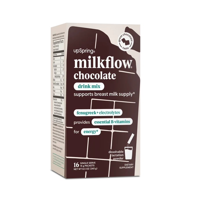 Upspring Milkflow + Energy Breastfeeding Supplement Drink Mix with Fenugreek | Chocolate Flavor, 16 Drink Mixes