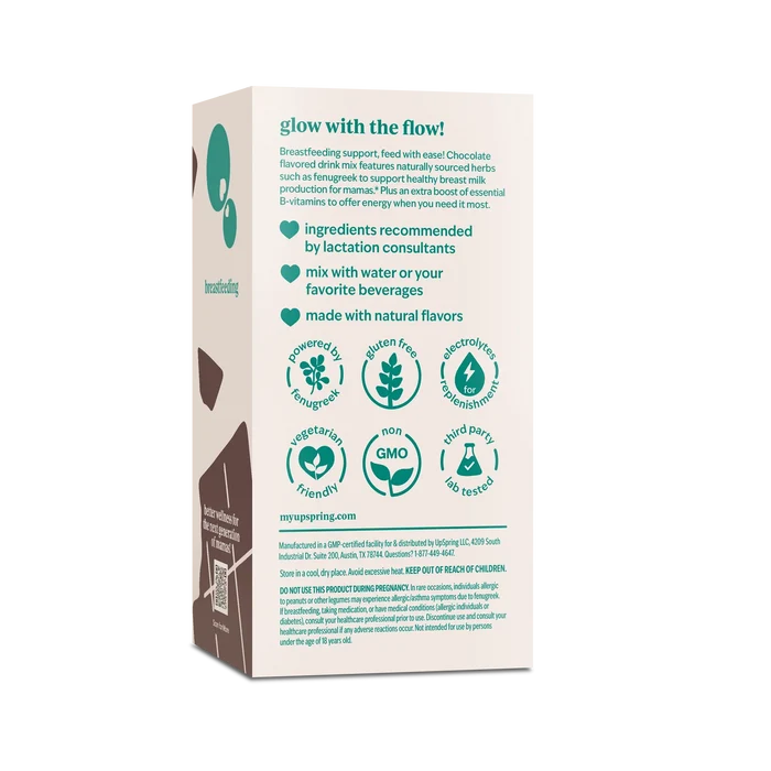 Upspring Milkflow + Energy Breastfeeding Supplement Drink Mix with Fenugreek | Chocolate Flavor, 16 Drink Mixes