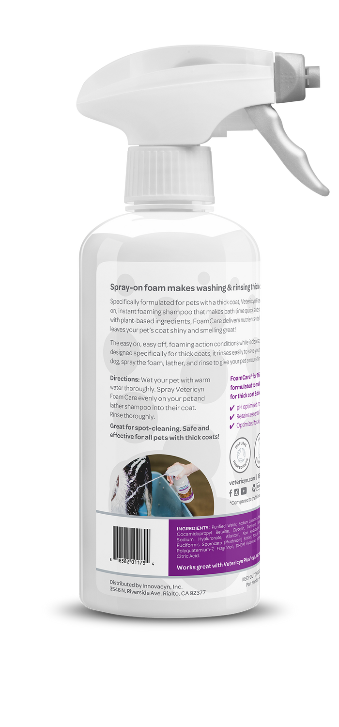 Vetericyn FoamCare Sprayable Thick Coat Shampoo + Conditioner for Dogs & Cats, 16-ounce