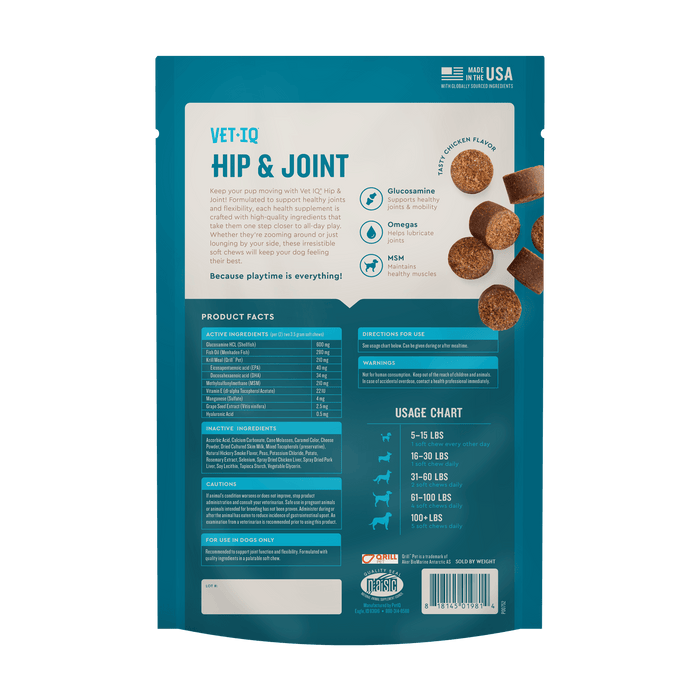 VetIQ Hip & Joint Chews for Dogs, Chicken Flavor, 60 Count