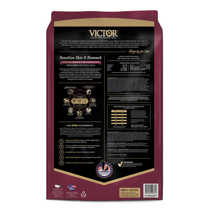 VICTOR Sensitive Skin and Stomach ‰ÛÒ Grain Free Lamb Meal and Sweet Potato Recipe 30lb