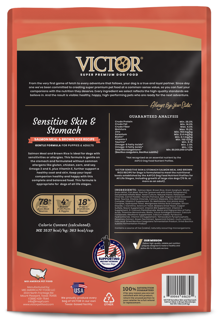 VICTOR Sensitive Skin and Stomach ‰ÛÒ Salmon Meal and Brown Rice Recipe 5lb