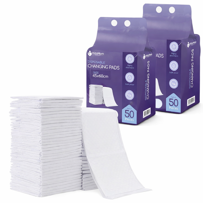 VidaMom Disposable Diaper Colored Changing Mats - Pack of 2 (40x60cm, 100 Pcs)