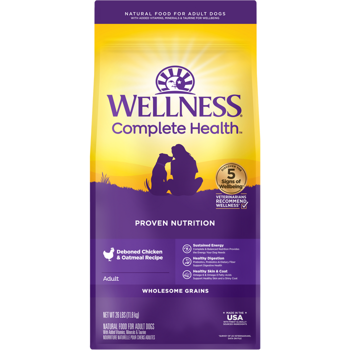 Wellness Complete Health Dry Dog Food, Wholesome Grains, Natural, Chicken & Oatmeal Recipe, (26-Pound Bag)